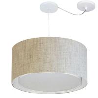 Lustre Pendente Cilíndrico Com Desvio Md-4308 Cúpula Em Tecido 50x30cm Rustico Bege - Bivolt - 1