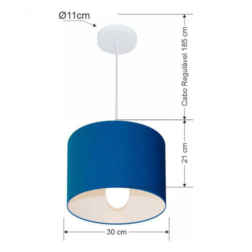 Lustre Pendente Cilíndrico Md-4054 Cúpula Em Tecido 30x21cm Azul Marinho - Bivolt - 4
