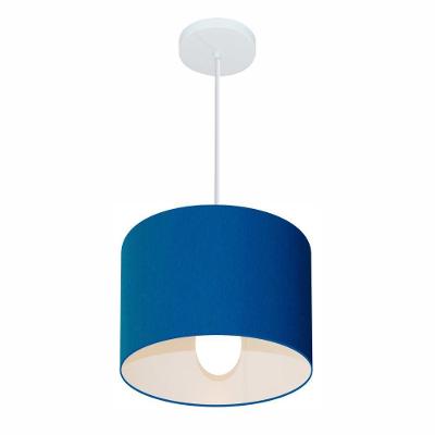 Lustre Pendente Cilíndrico Md-4054 Cúpula Em Tecido 30x21cm Azul Marinho - Bivolt