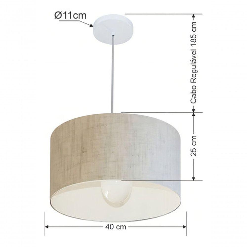 Lustre Pendente Cilíndrico Md-4031 Cúpula Em Tecido 40x21cm Rustico Bege - Bivolt - 4
