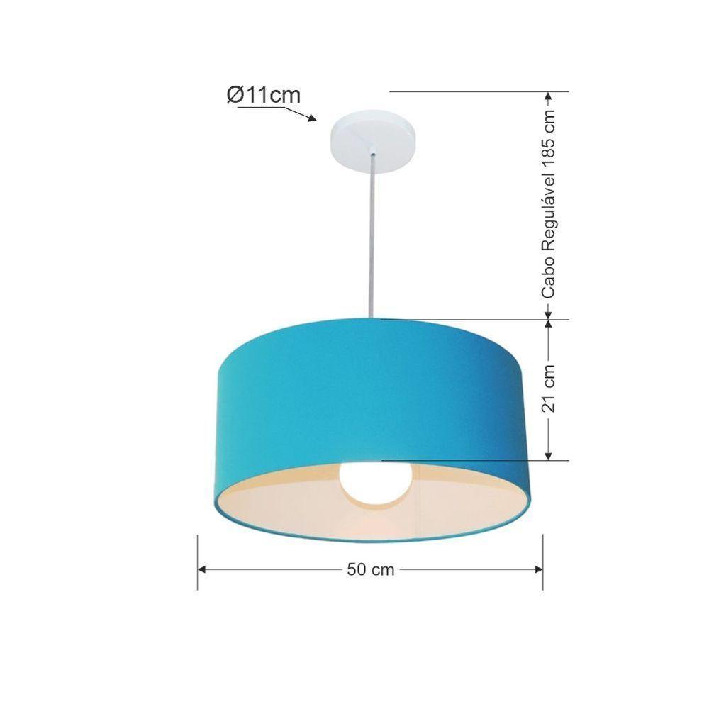 Lustre Pendente Cilíndrico Md-4052 Cúpula Em Tecido 50x21cm Azul Turquesa - Bivolt - 2