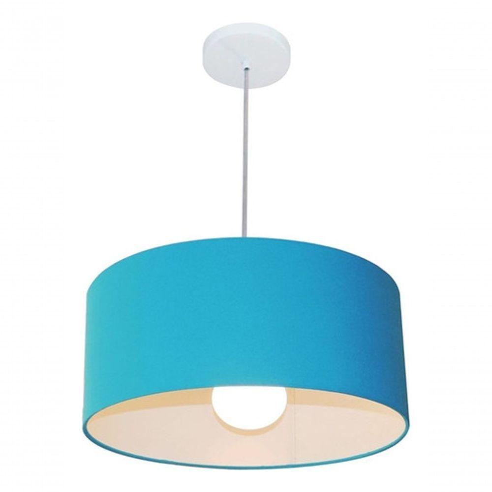 Lustre Pendente Cilíndrico Md-4052 Cúpula Em Tecido 50x21cm Azul Turquesa - Bivolt - 4