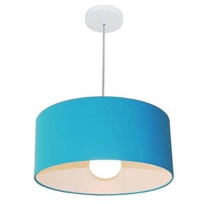 Lustre Pendente Cilíndrico Md-4052 Cúpula Em Tecido 50x21cm Azul Turquesa - Bivolt
