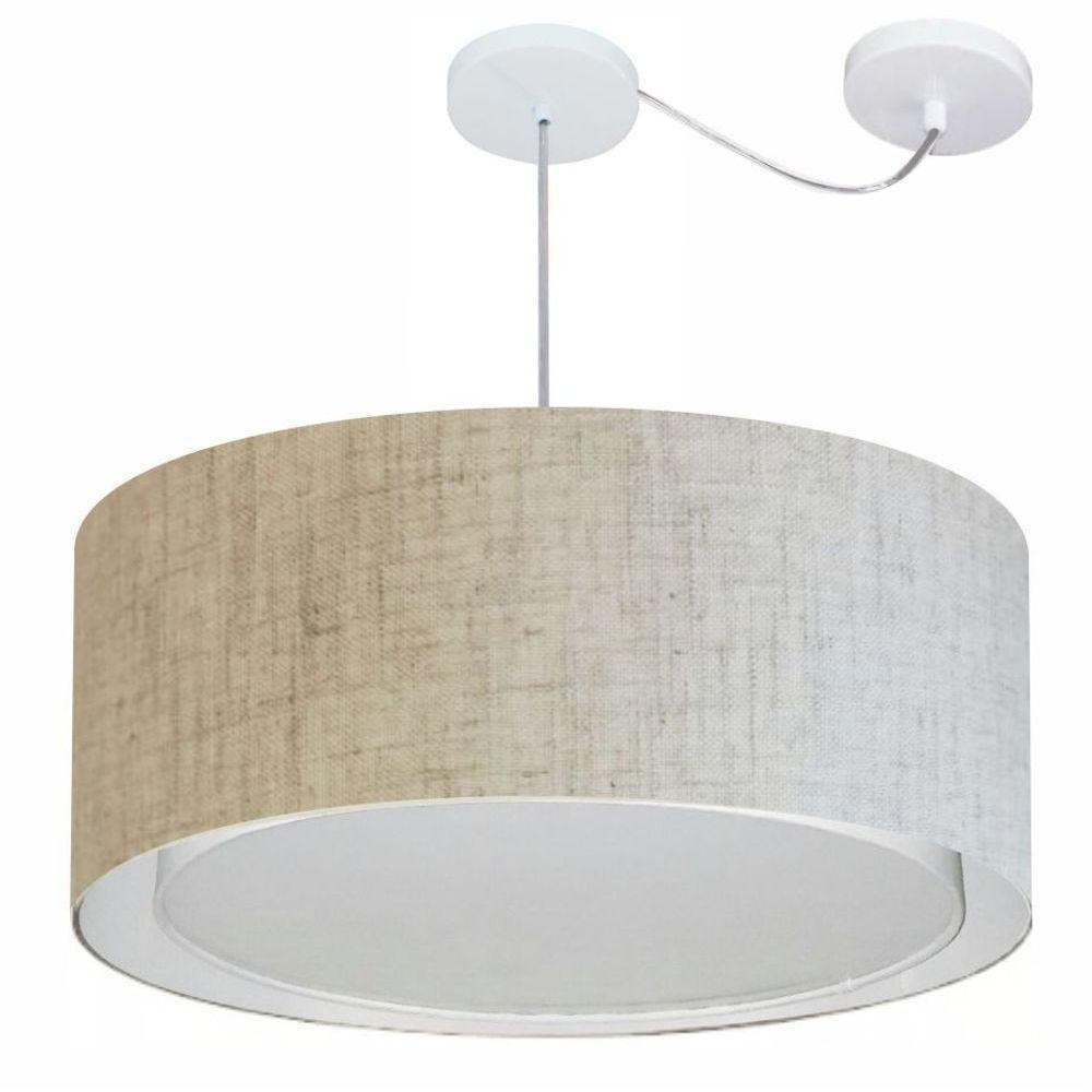 Lustre Pendente Cilíndrico Com Desvio Md-4318 Cúpula Em Tecido 60x30cm Rustico Bege - Bivolt - 1