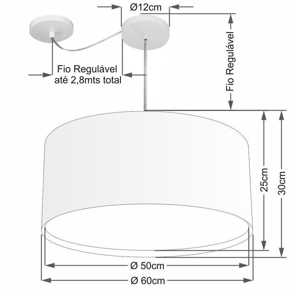 Lustre Pendente Cilíndrico Com Desvio Md-4318 Cúpula Em Tecido 60x30cm Rustico Bege - Bivolt - 2