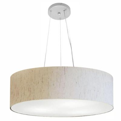 Lustre Pendente Cilíndrico Md-4029 Cúpula Em Tecido 60x15cm Linho Bege - Bivolt