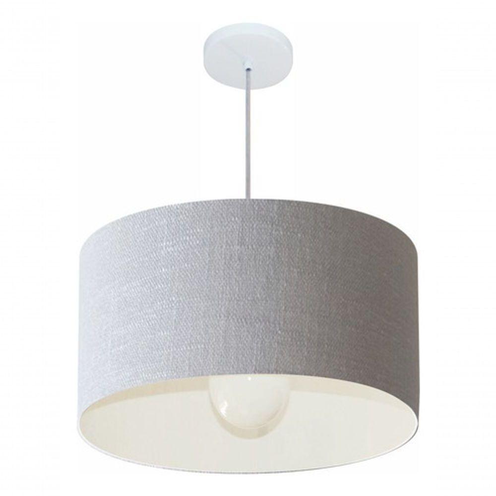 Lustre Pendente Cilíndrico Md-4069 Cúpula Em Tecido 50x30cm Rustico Cinza - Bivolt - 4