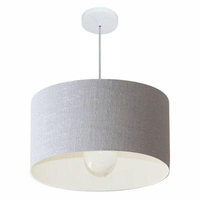 Lustre Pendente Cilíndrico Md-4069 Cúpula Em Tecido 50x30cm Rustico Cinza - Bivolt