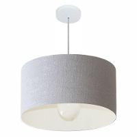 Lustre Pendente Cilíndrico Md-4069 Cúpula Em Tecido 50x30cm Rustico Cinza - Bivolt - 1