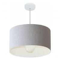 Lustre Pendente Cilíndrico Md-4069 Cúpula Em Tecido 50x30cm Rustico Cinza - Bivolt