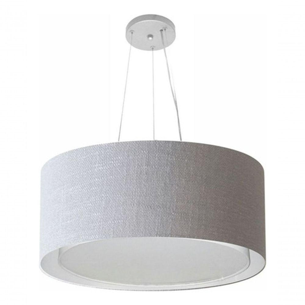 Lustre Pendente Cilíndrico Duplo Md-4124 Cúpula Em Tecido 50x25cm Rustico Cinza - Bivolt - 3