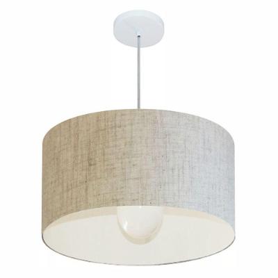 Lustre Pendente Cilíndrico Md-4069 Cúpula Em Tecido 50x30cm Rustico Bege - Bivolt