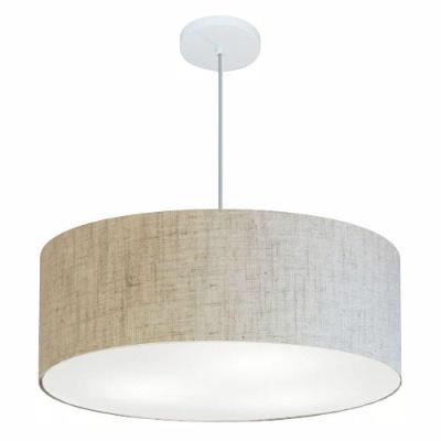 Lustre Pendente Cilíndrico Md-4079 Cúpula Em Tecido 60x21cm Rustico Bege - Bivolt