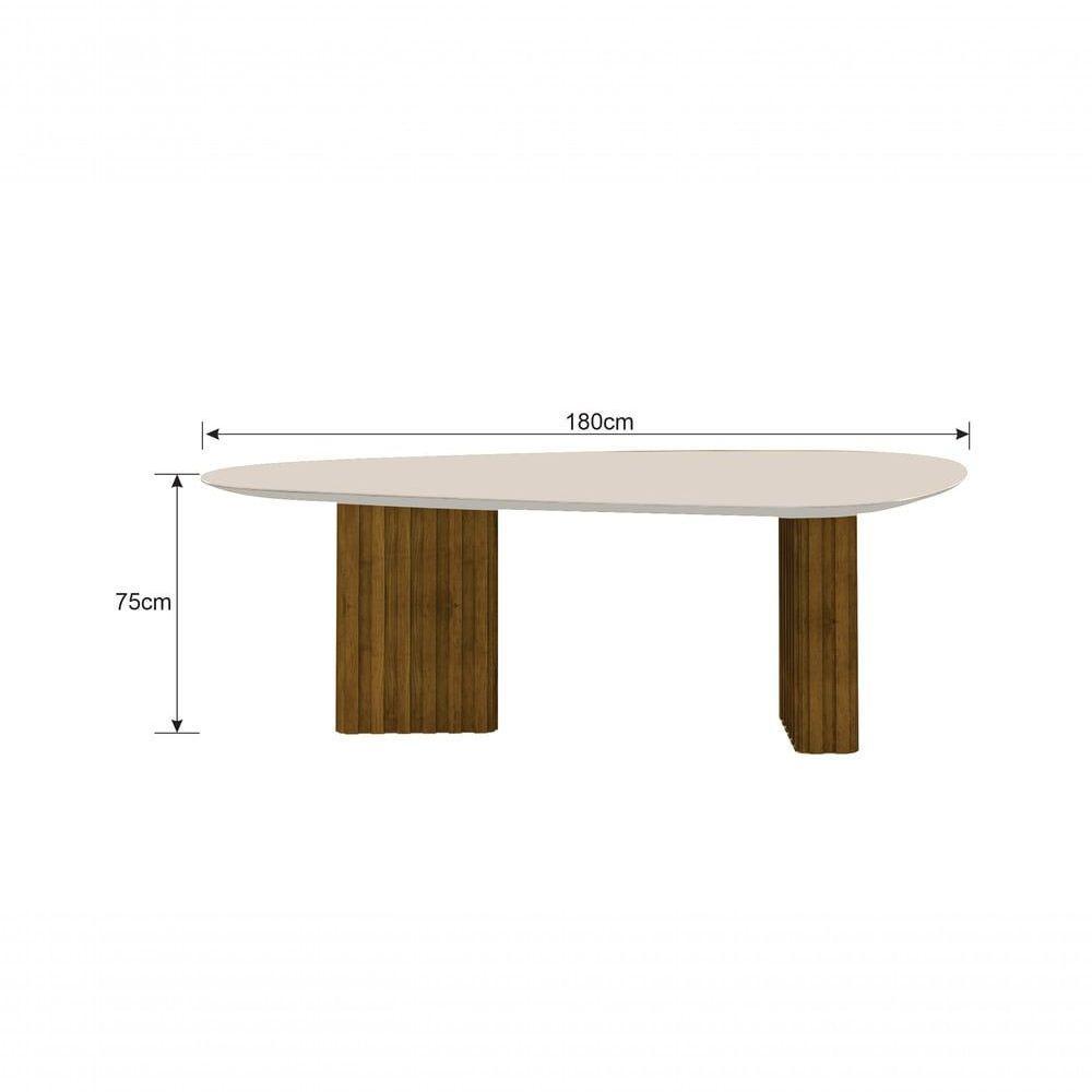 Conjunto Sala De Jantar Mesa Orgânica Com Vidro 180cm Com 6 Cadeiras Pé Madeira Isis Freijó/off White/linho Palha - 2