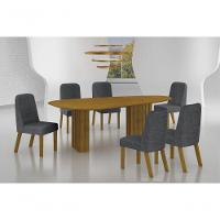 Conjunto Sala De Jantar Mesa Orgânica Sem Vidro 180cm Com 6 Cadeiras Pé Madeira Isis Freijó/linho Chumbo - 5