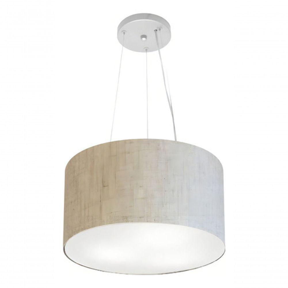 Lustre Pendente Cilíndrico Md-4009 Cúpula Em Tecido 40x21cm Rustico Bege - Bivolt - 3