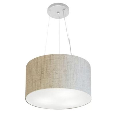 Lustre Pendente Cilíndrico Md-4009 Cúpula Em Tecido 40x21cm Rustico Bege - Bivolt