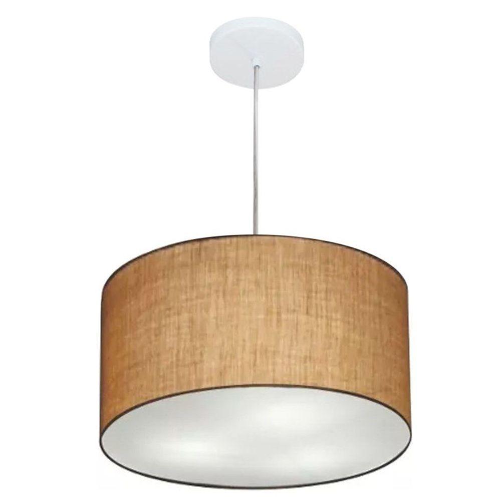 Lustre Pendente Cilíndrico Md-4019 Cúpula Em Tecido 40x21cm Palha - Bivolt - 1