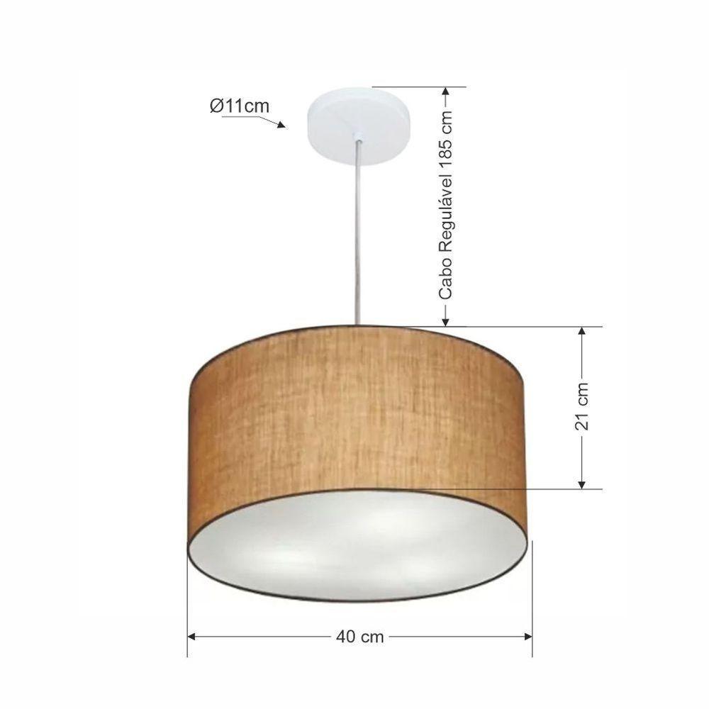 Lustre Pendente Cilíndrico Md-4019 Cúpula Em Tecido 40x21cm Palha - Bivolt - 3
