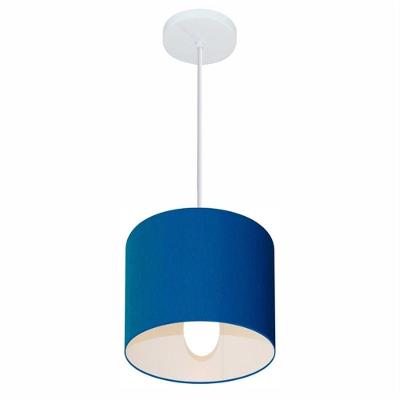 Lustre Pendente Cilíndrico Md-4046 Cúpula Em Tecido 18x18cm Azul Marinho - Bivolt