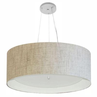 Lustre Pendente Cilíndrico Md-4013 Cúpula Em Tecido 60x25cm Rustico Bege / Branco - Bivolt