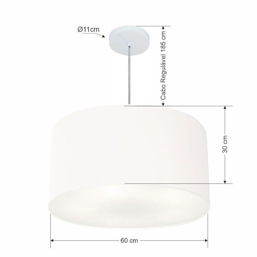 Lustre Pendente Cilíndrico Md-4101 Cúpula Em Tecido 60x30cm Branco - Bivolt - 1