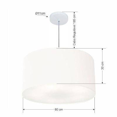 Lustre Pendente Cilíndrico Md-4101 Cúpula Em Tecido 60x30cm Branco - Bivolt