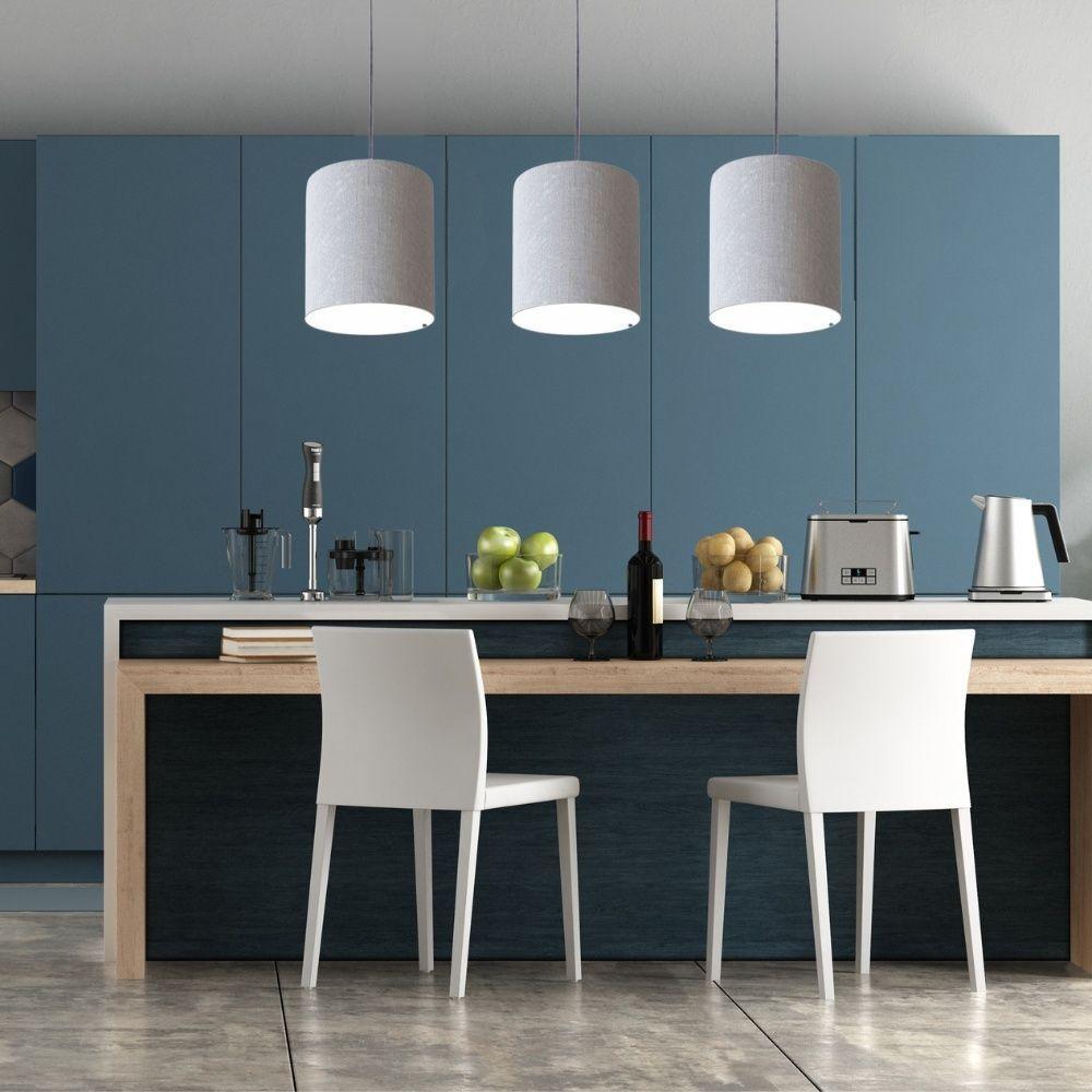 Lustre Pendente Cilíndrico Md-4036 Cúpula Em Tecido 30x31cm Rustico Cinza - Bivolt - 2