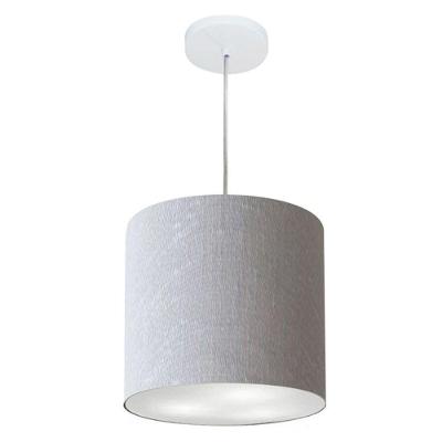 Lustre Pendente Cilíndrico Md-4036 Cúpula Em Tecido 30x31cm Rustico Cinza - Bivolt