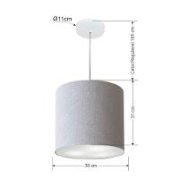 Lustre Pendente Cilíndrico Md-4036 Cúpula Em Tecido 30x31cm Rustico Cinza - Bivolt - 3
