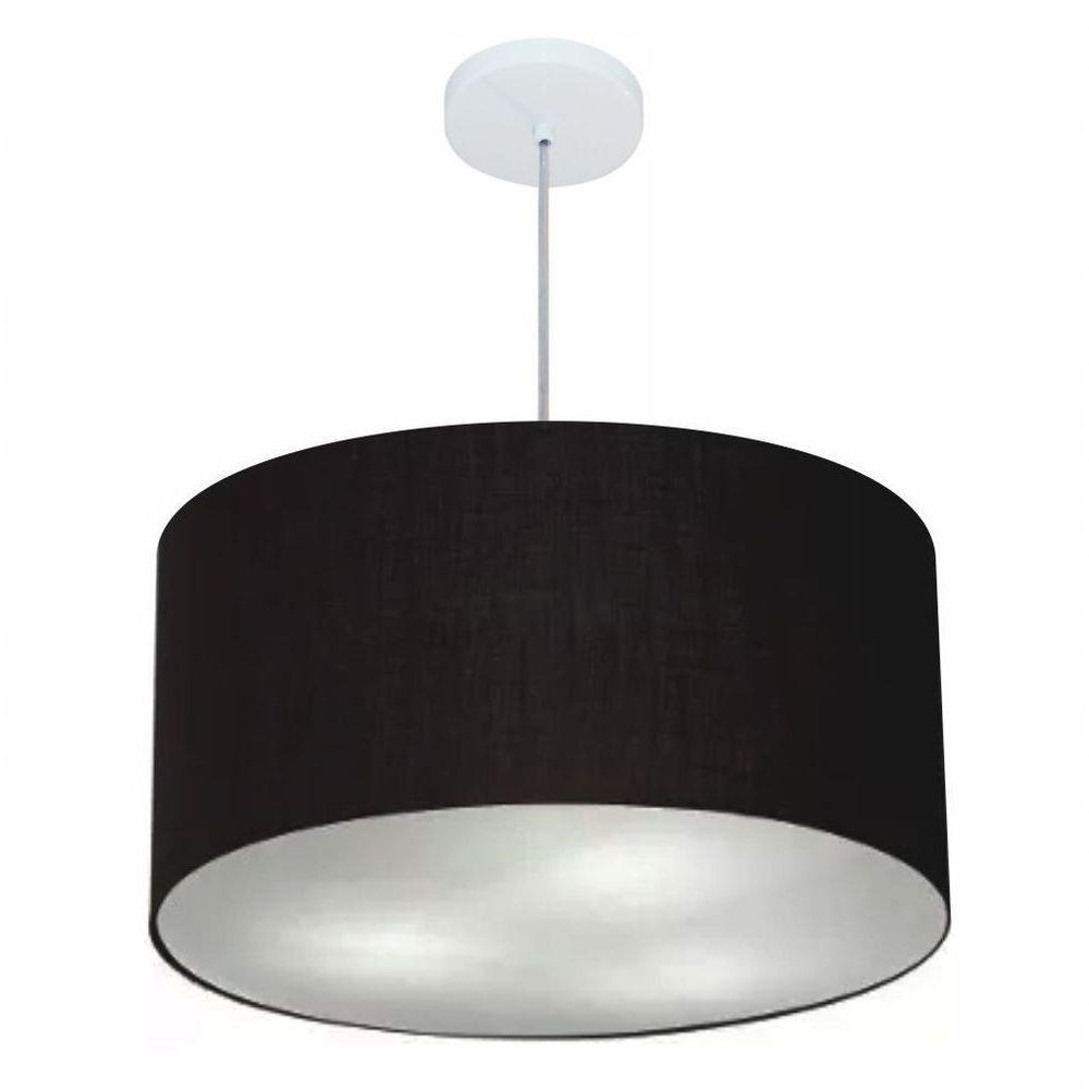 Lustre Pendente Cilíndrico Md-4080 Cúpula Em Tecido 60x30cm Preto - Bivolt - 1