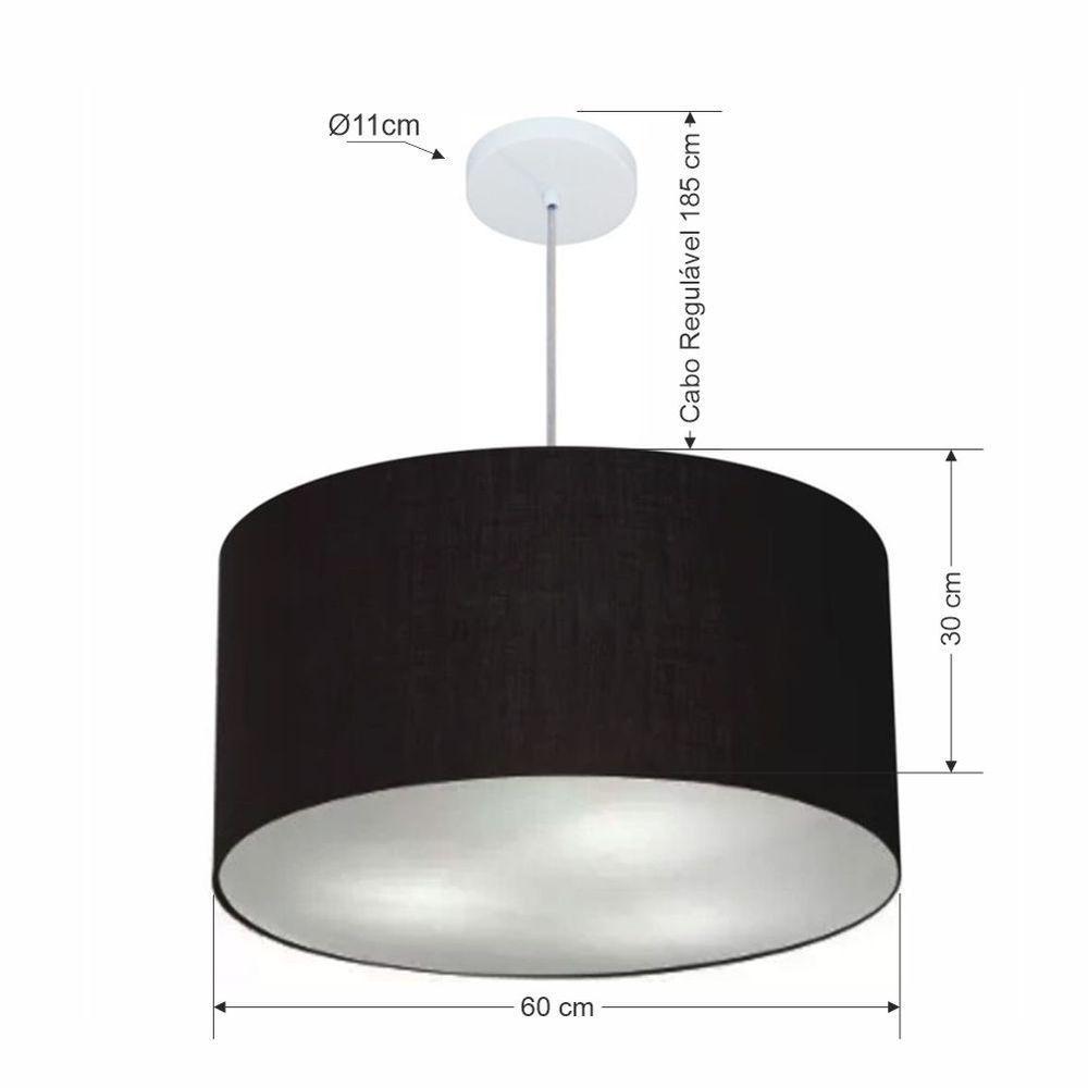 Lustre Pendente Cilíndrico Md-4080 Cúpula Em Tecido 60x30cm Preto - Bivolt - 2