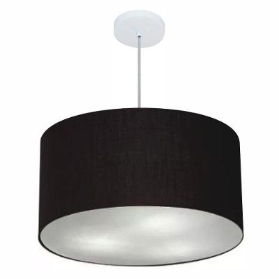 Lustre Pendente Cilíndrico Md-4080 Cúpula Em Tecido 60x30cm Preto - Bivolt