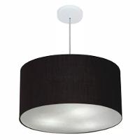 Lustre Pendente Cilíndrico Md-4080 Cúpula Em Tecido 60x30cm Preto - Bivolt - 1