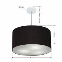 Lustre Pendente Cilíndrico Md-4080 Cúpula Em Tecido 60x30cm Preto - Bivolt - 2