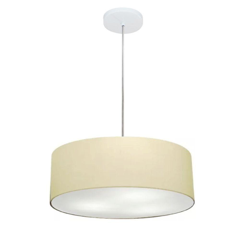 Lustre Pendente Cilíndrico Md-4132 Cúpula Em Tecido 40x15cm Algodão Crú - Bivolt - 1