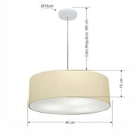 Lustre Pendente Cilíndrico Md-4132 Cúpula Em Tecido 40x15cm Algodão Crú - Bivolt - 2