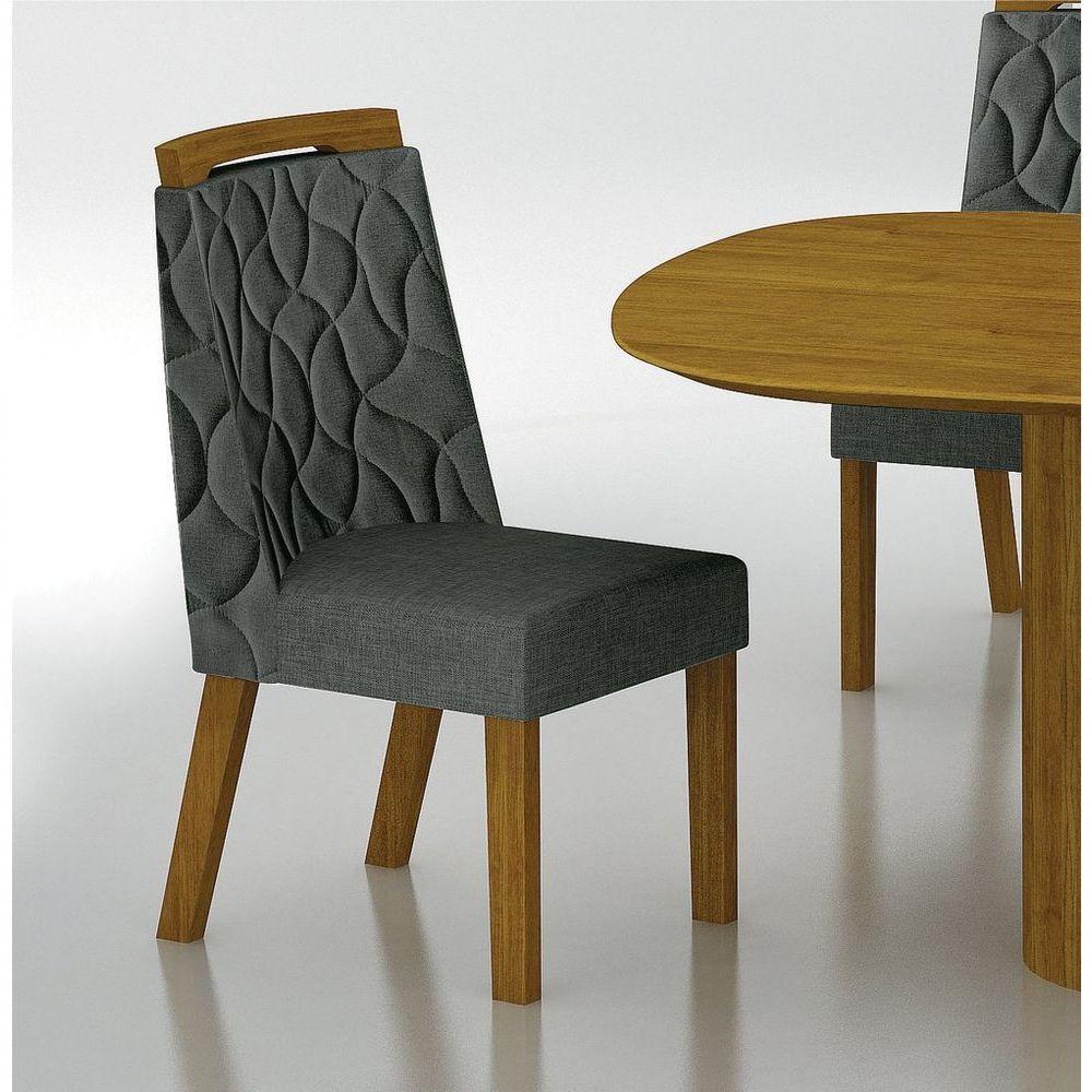 Conjunto Sala De Jantar Mesa Com Vidro 180cm Com 6 Cadeiras Pé Madeira Dacota Off White Freijó/off White/linho Chumbo - 2