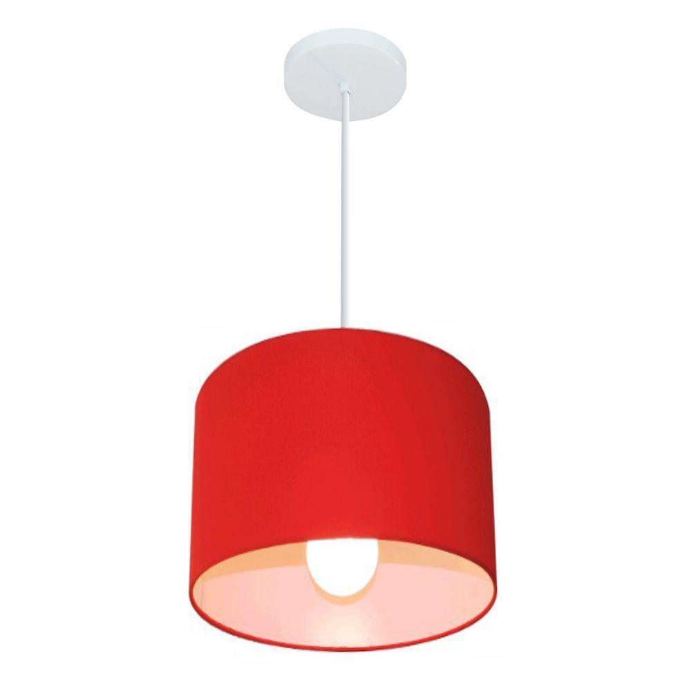 Lustre Pendente Cilíndrico Md-4113 Cúpula Em Tecido 30x25cm Vermelho - Bivolt - 1