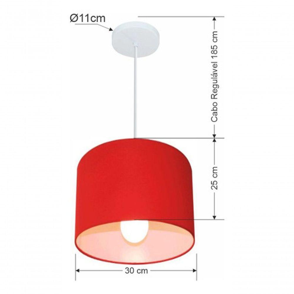 Lustre Pendente Cilíndrico Md-4113 Cúpula Em Tecido 30x25cm Vermelho - Bivolt - 4