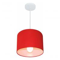 Lustre Pendente Cilíndrico Md-4113 Cúpula Em Tecido 30x25cm Vermelho - Bivolt - 3
