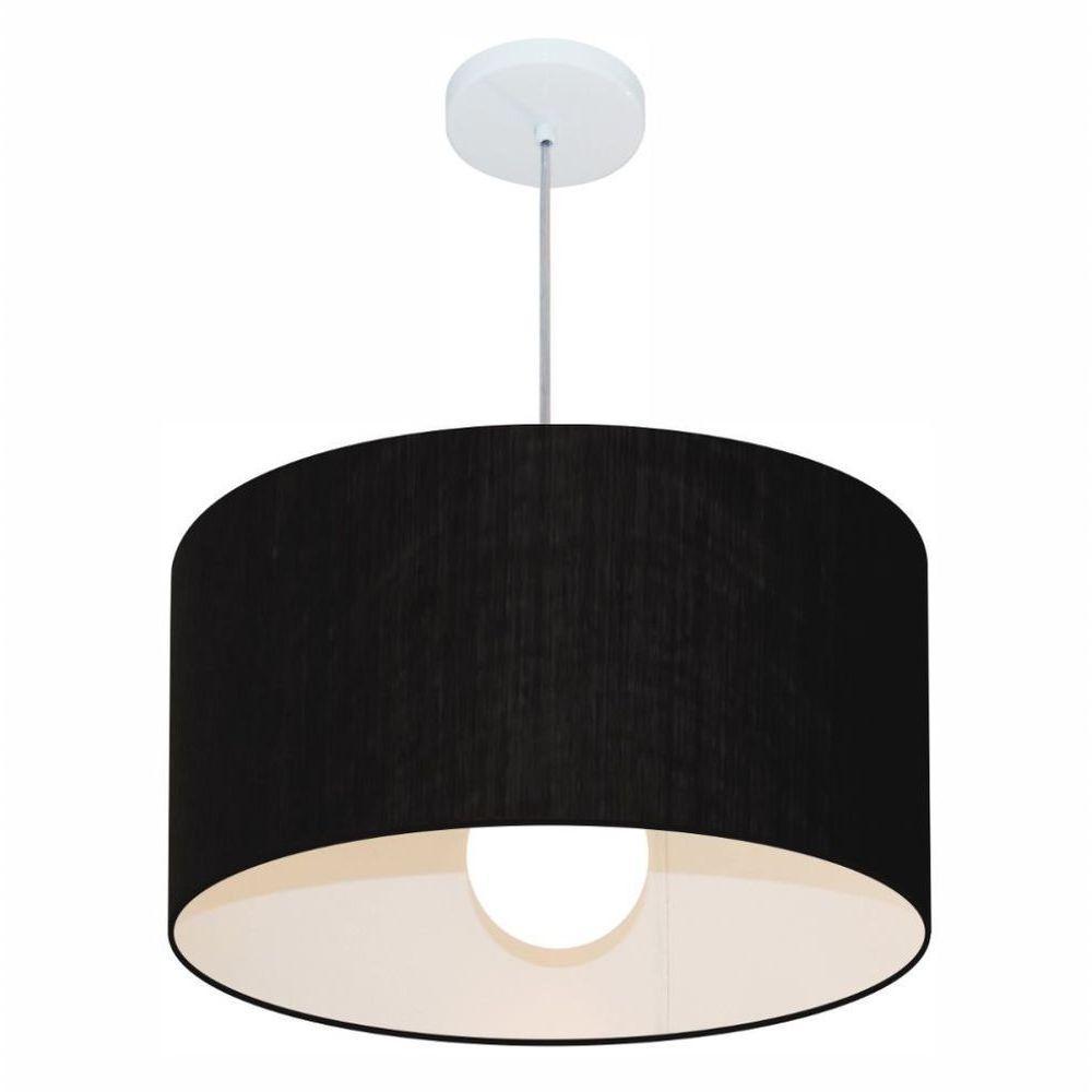 Lustre Pendente Cilíndrico Md-4069 Cúpula Em Tecido 50x30cm Preto - Bivolt - 1