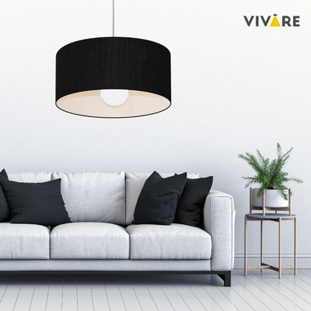 Lustre Pendente Cilíndrico Md-4069 Cúpula Em Tecido 50x30cm Preto - Bivolt - 6