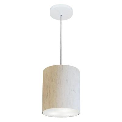 Lustre Pendente Cilíndrico Md-4012 Cúpula Em Tecido 18x25cm Linho Bege - Bivolt