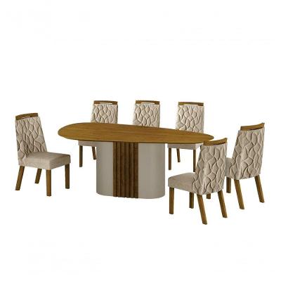 Conjunto Sala De Jantar Mesa Orgânica Sem Vidro 200cm Com 6 Cadeiras Pé Mdf Dacota Off White Freijó/freijó/linho Palha