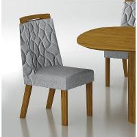 Conjunto Sala De Jantar Mesa Com Vidro 180cm Com 6 Cadeiras Pé Madeira Dacota Freijó Off White/off White/linho Cinza