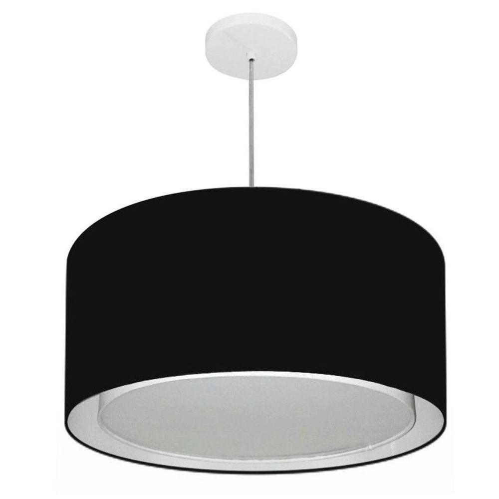 Lustre Pendente Cilíndrico Duplo Md-4288 Cúpula Em Tecido 50x30cm Preto - Bivolt - 1