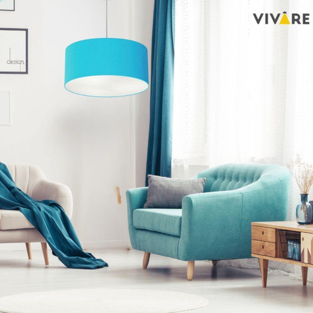 Lustre Pendente Cilíndrico Md-4100 Cúpula Em Tecido 50x25cm Azul Turquesa - Bivolt - 2