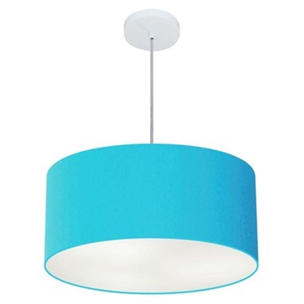 Lustre Pendente Cilíndrico Md-4100 Cúpula Em Tecido 50x25cm Azul Turquesa - Bivolt - 3