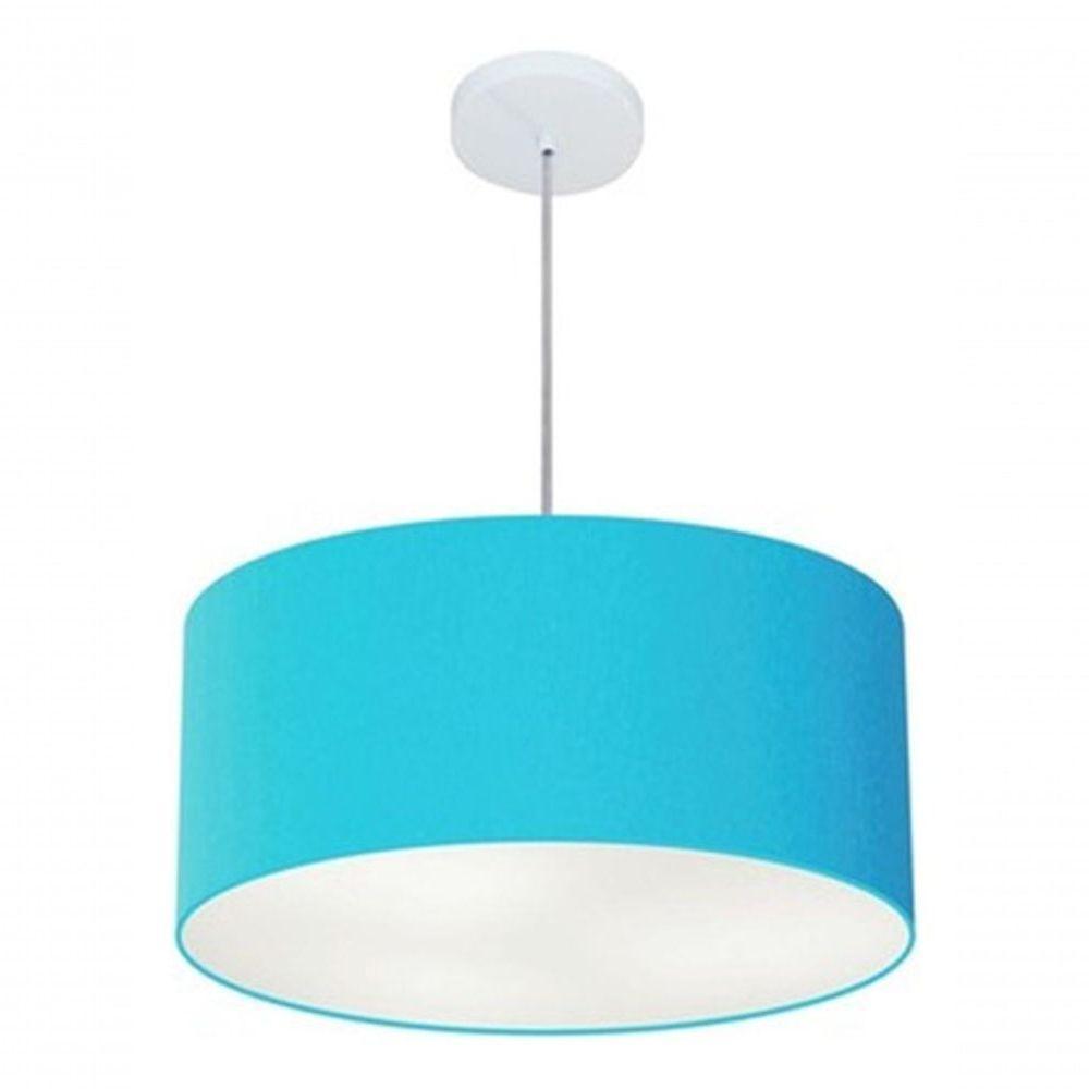 Lustre Pendente Cilíndrico Md-4100 Cúpula Em Tecido 50x25cm Azul Turquesa - Bivolt - 6